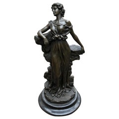 Classic Italian Bronze Maiden Statue Signed Preif Toga Figurine, 20th Century