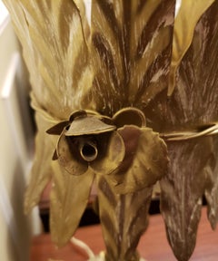 Classic Italian Florentine Tole Lamps with Gold Leaves and Stem and Rose Flowers