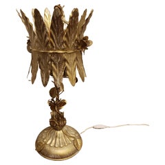 Classic Italian Florentine Tole Lamps with Gold Leaves and Stem and Rose Flowers