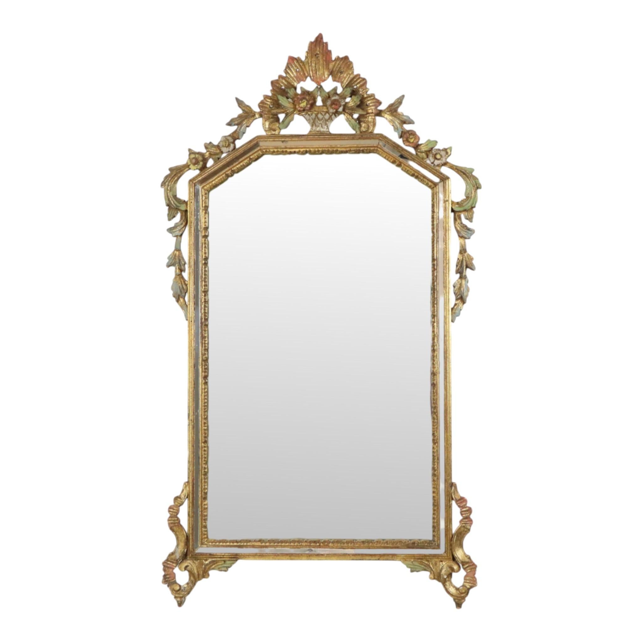 Classic Italian Gilt Crested Mirror by La Barge, 100 cm