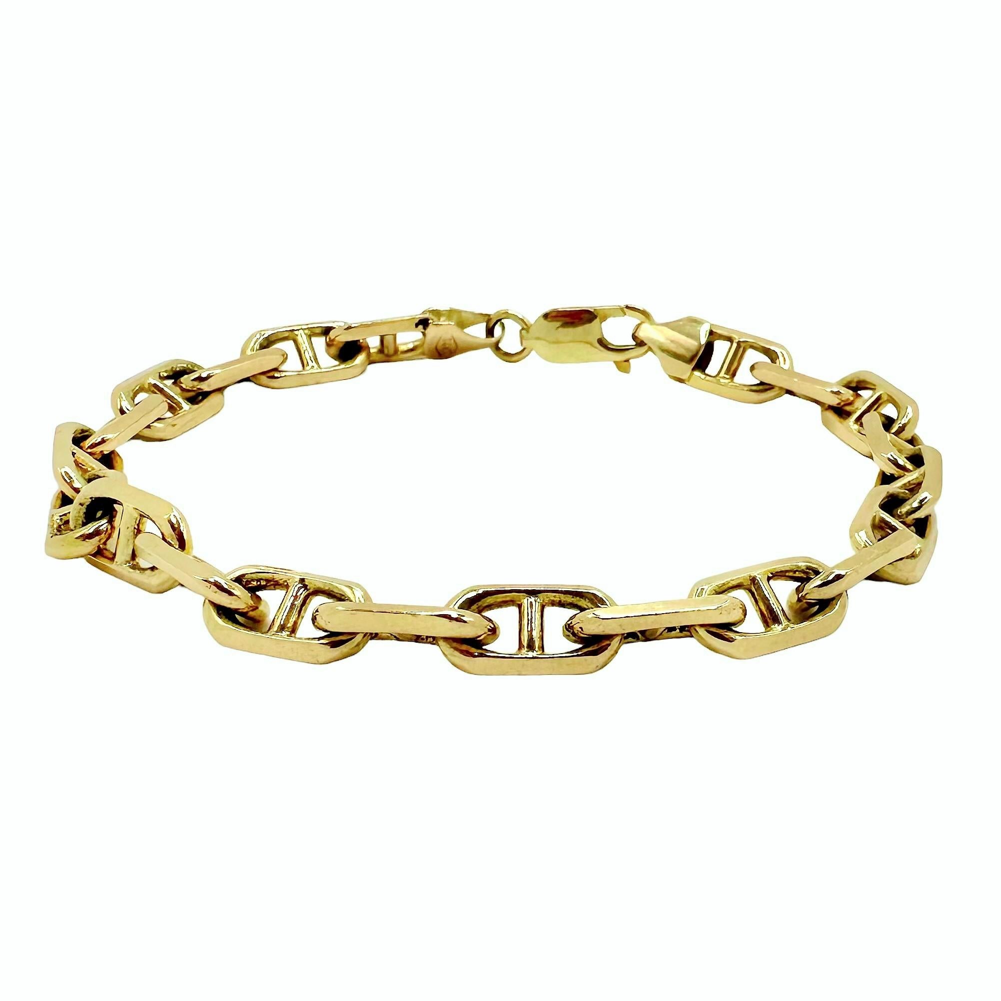 This precision crafted 14K yellow gold Italian Nautical Link bracelet equipped with lobster clasp is truly a unisex item. Worn and enjoyed by a man or woman, it is well suited for either. This bracelet is characteristic of the very high quality gold
