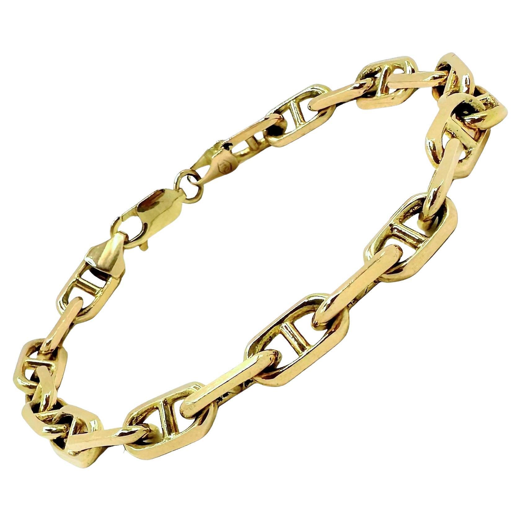 Italian Bamboo Link Bracelet, 14K Gold, Box Clasp, Matte Textured Gold ...