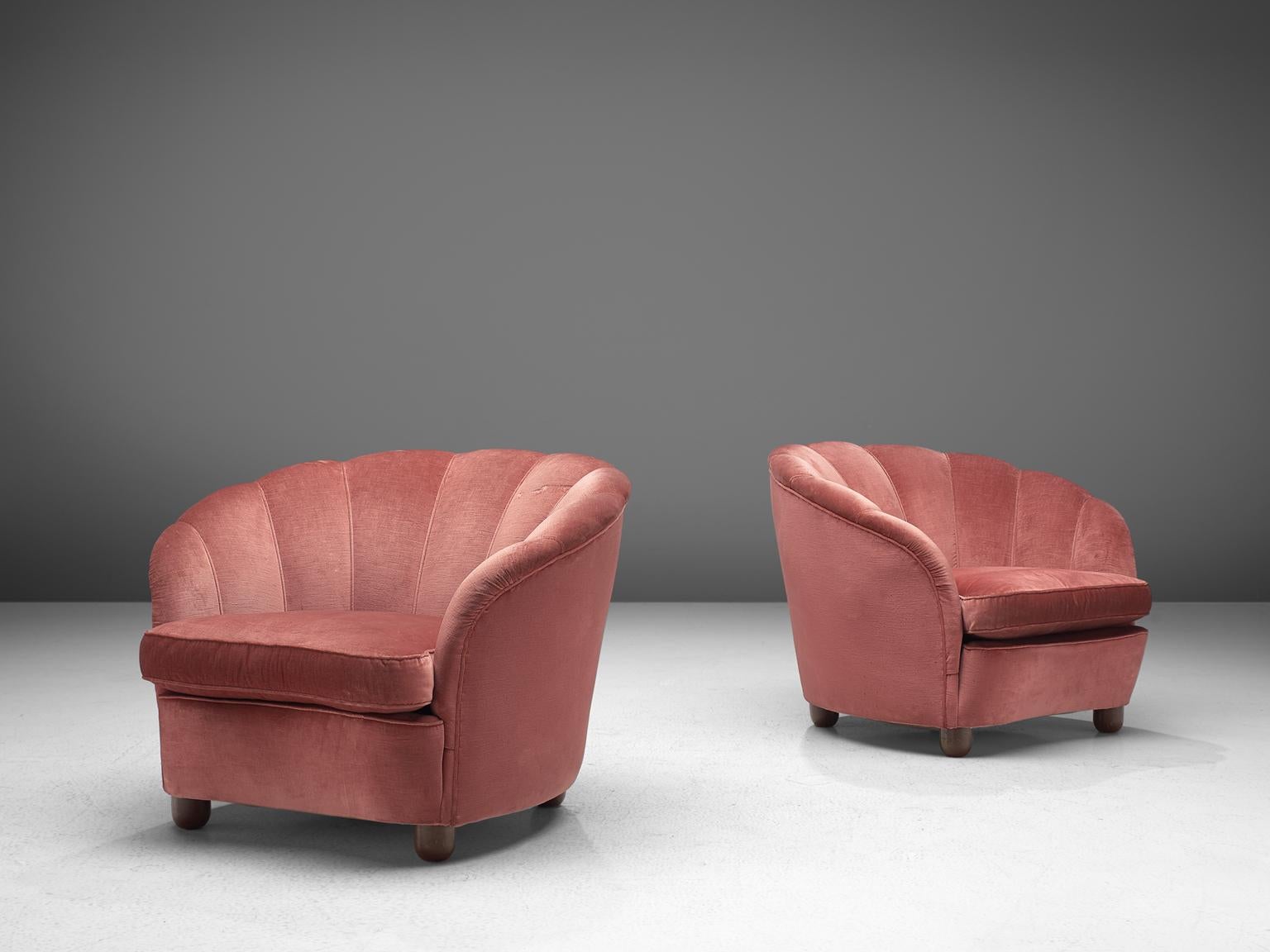 Mid-Century Modern Classic Italian Pair of Club Chairs in Pink Velvet
