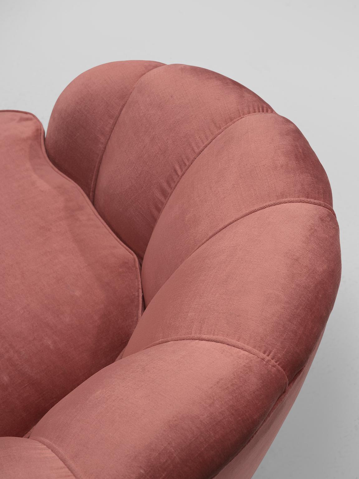 Mid-20th Century Classic Italian Pair of Club Chairs in Pink Velvet