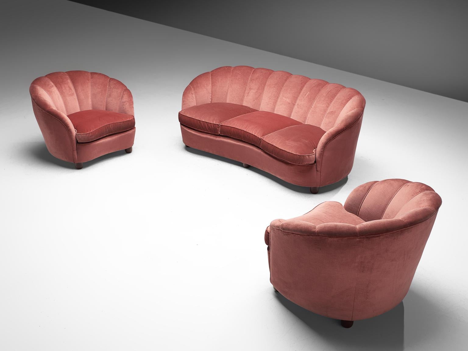 Classic Italian Pair of Club Chairs in Pink Velvet 2