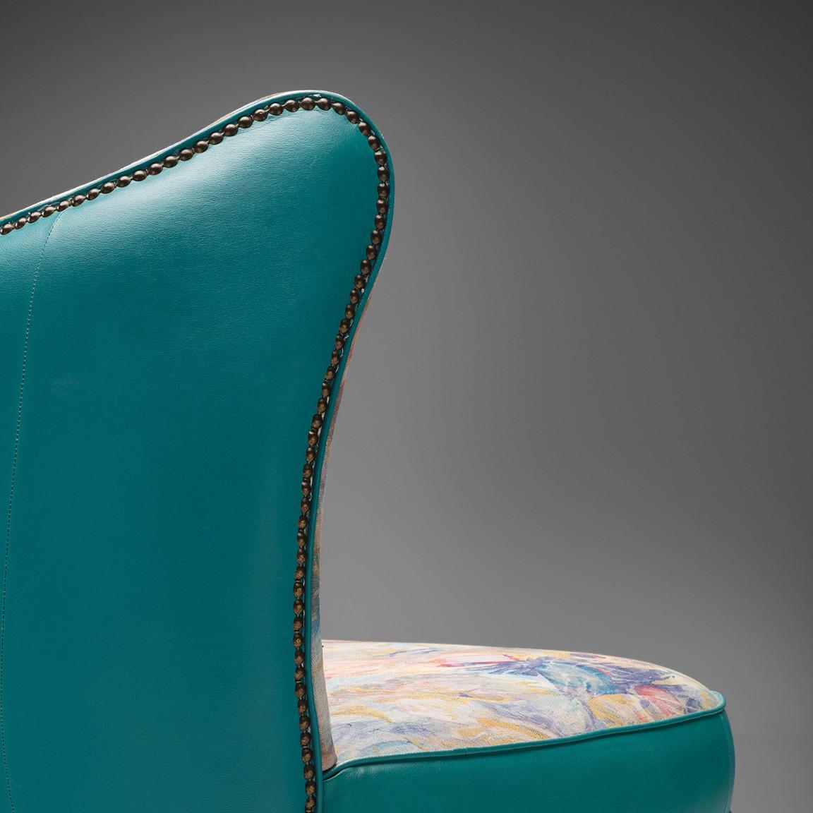 Mid-Century Modern Classic Italian Pair of Lounge Chairs in Turquoise Leatherette For Sale