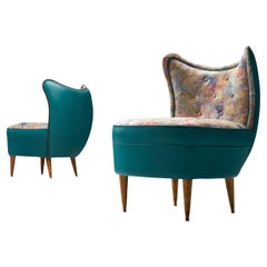 Classic Italian Pair of Lounge Chairs in Turquoise Leatherette