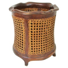 Retro Classic Italian solid walnut waste basket with hand caned side panels