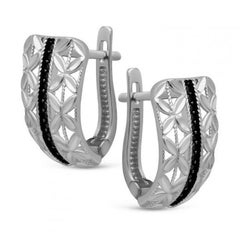 Classic Italian Style Black and White Diamonds Gold Lever-Back Earrings for Her