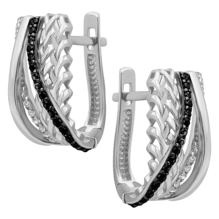 Classic Italian Style Black and White Diamonds Gold Lever-Back Earrings for Her