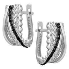 Classic Italian Style Black and White Diamonds Gold Lever-Back Earrings for Her