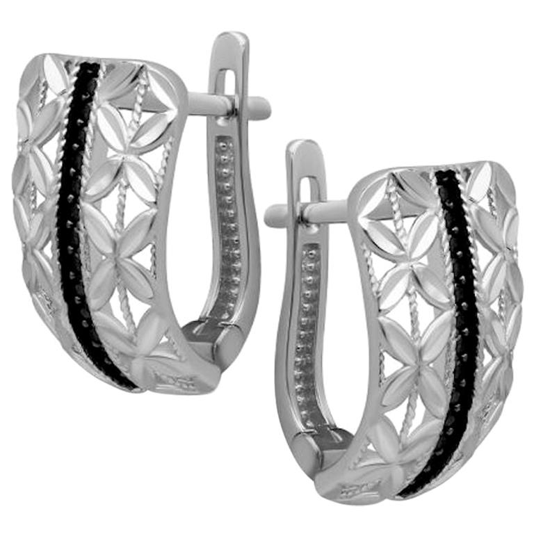 Classic Italian Style Black and White Diamonds Gold Lever-Back Earrings for Her For Sale