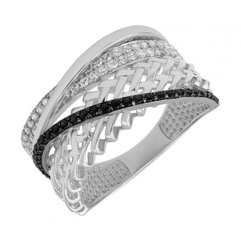 For Sale:  Classic Italian Style Black and White Diamonds White Gold Statement Ring for Her 3