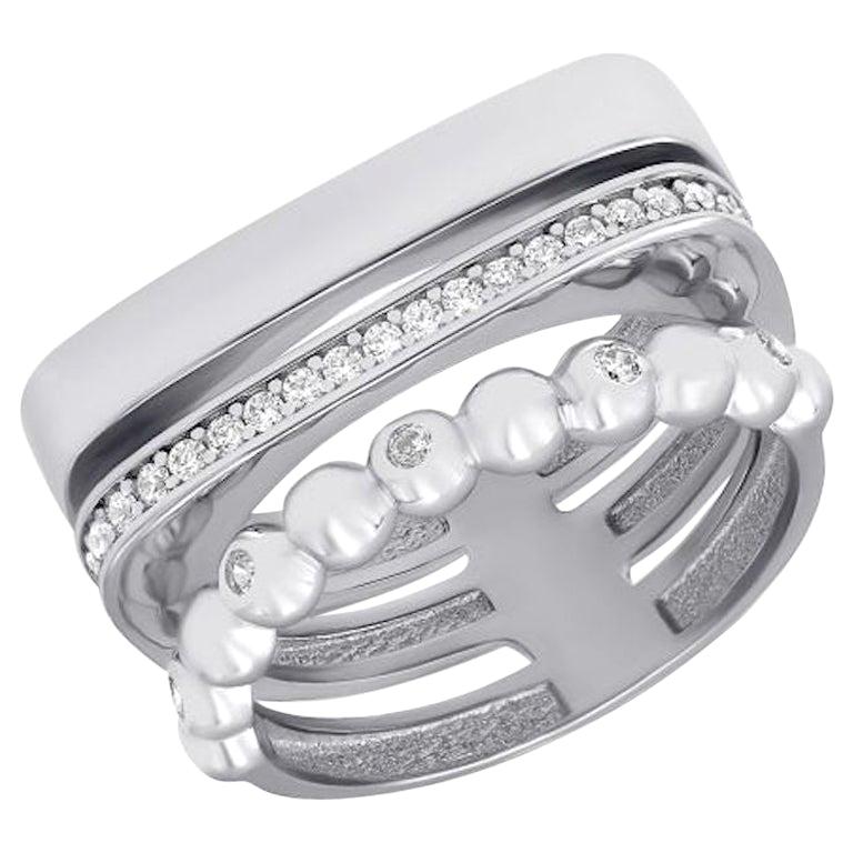 For Sale:  Classic Italian Style Black and White Diamonds White Gold Statement Ring for Her
