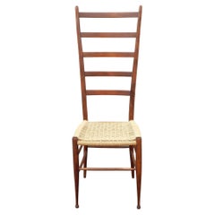 Classic Italian Tall Ladderback Chair with Woven Jute Seat, 1950's