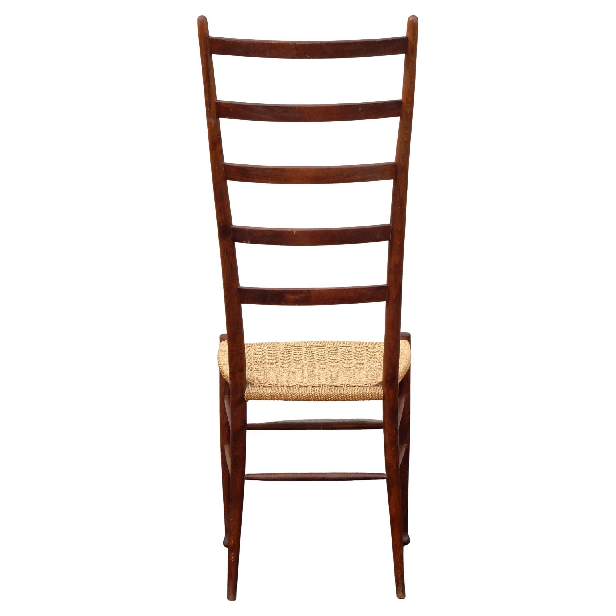 20th Century Classic Italian Tall Ladderback Chair with Woven Jute Seat, 1950's For Sale