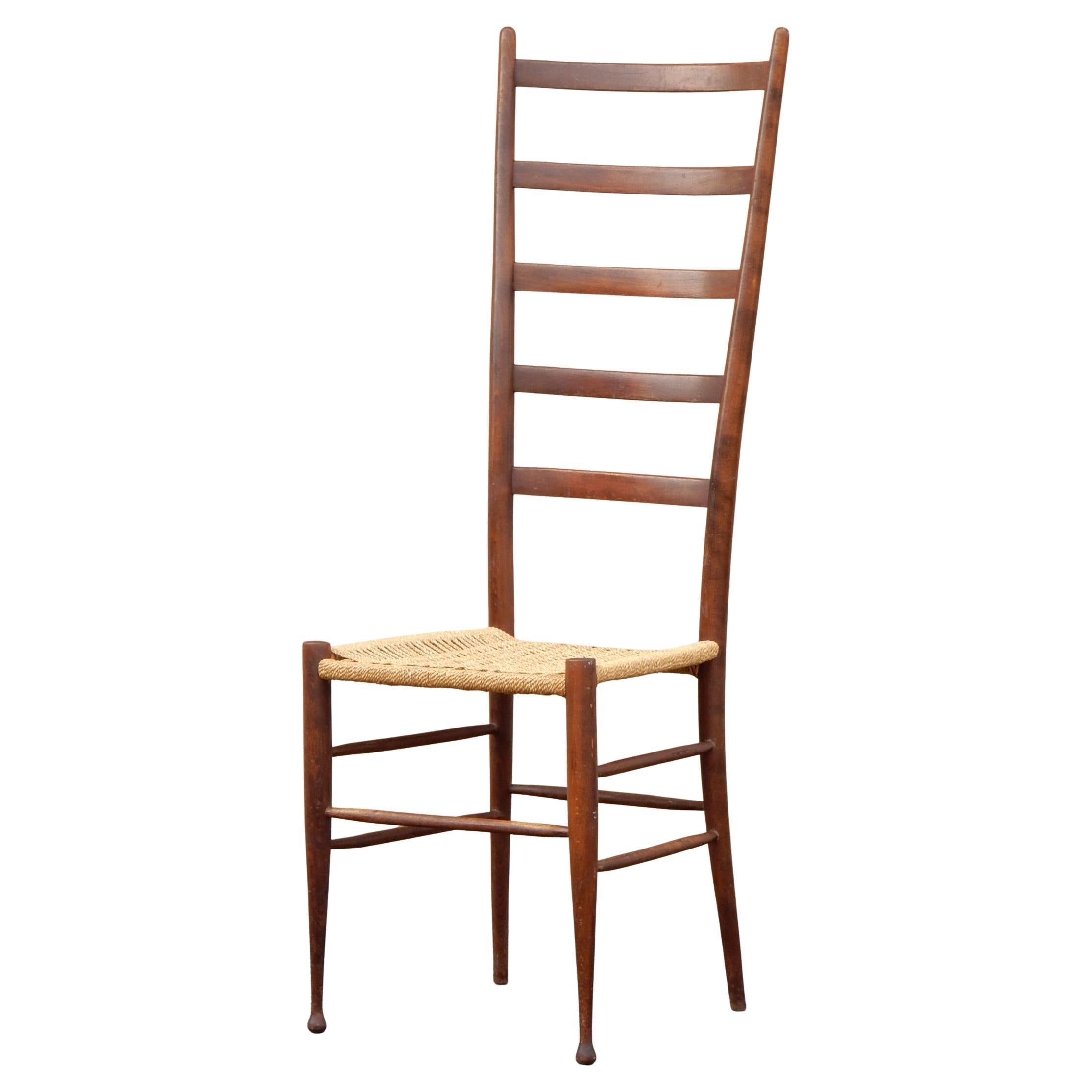 Classic Italian Tall Ladderback Chair with Woven Jute Seat, 1950's For Sale