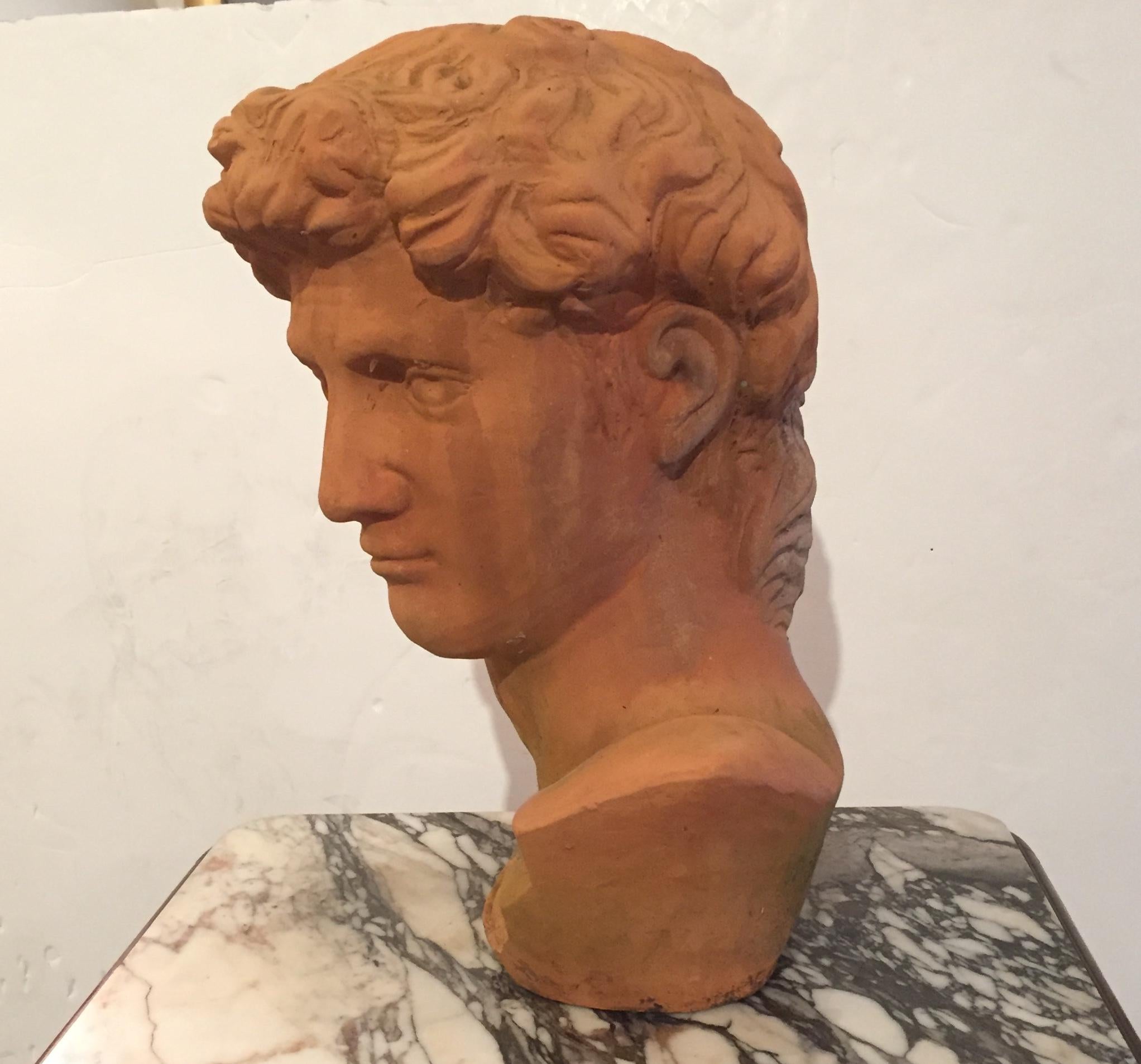 Milieu du XXe siècle Buste de David classique italien en terre cuite en vente