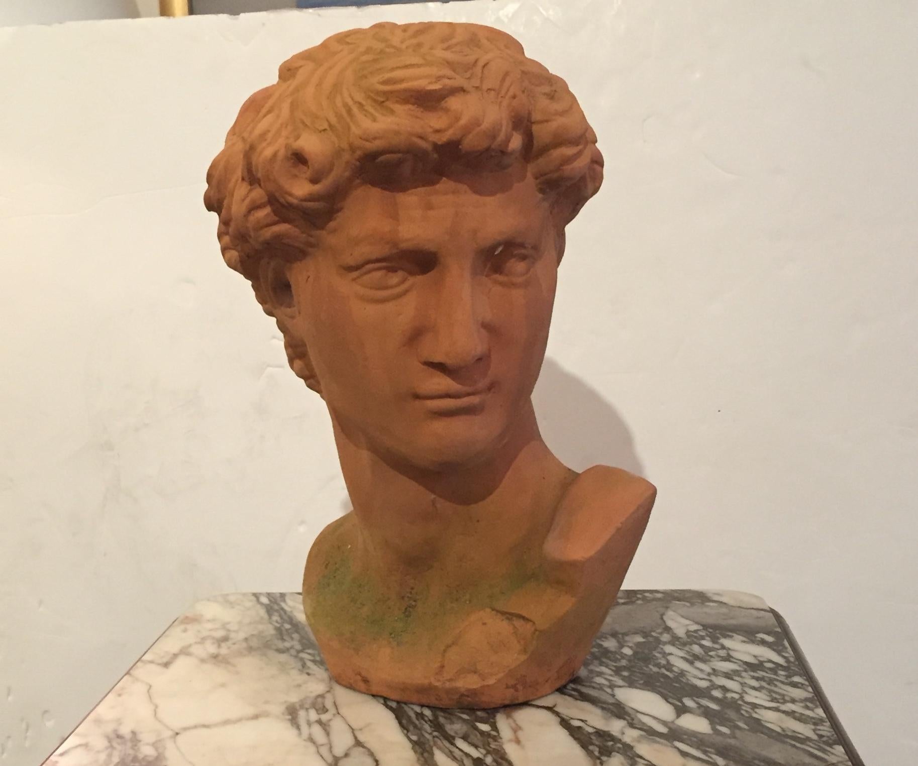 Classic Italian Terracotta Bust of David In Excellent Condition For Sale In Hopewell, NJ