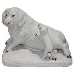 Classic Italian Terracotta Cucina Sculpture Pig and Piglet Crackle Glaze