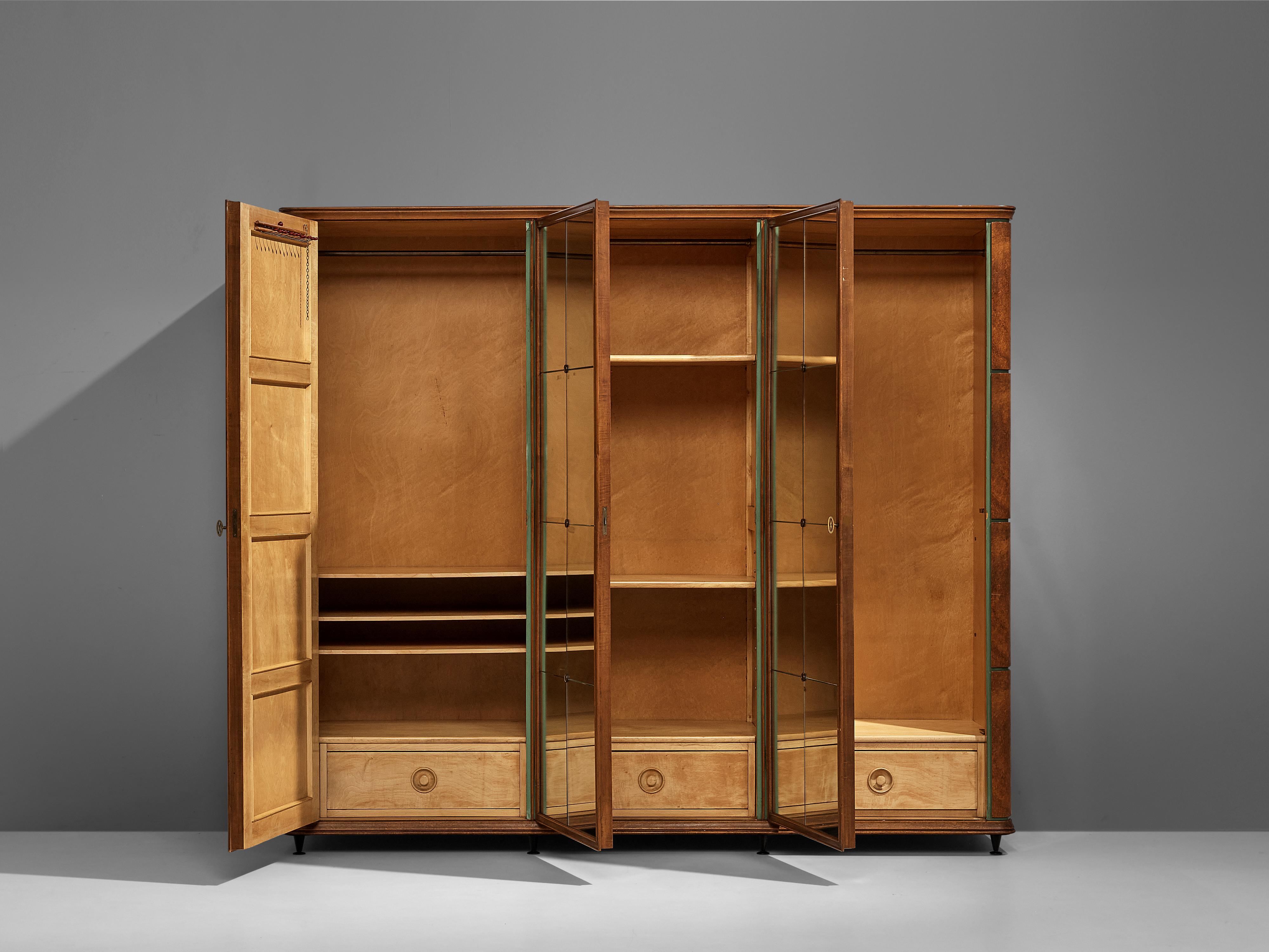 Mid-20th Century Classic Italian Wardrobe in Oak with Mirrored Doors