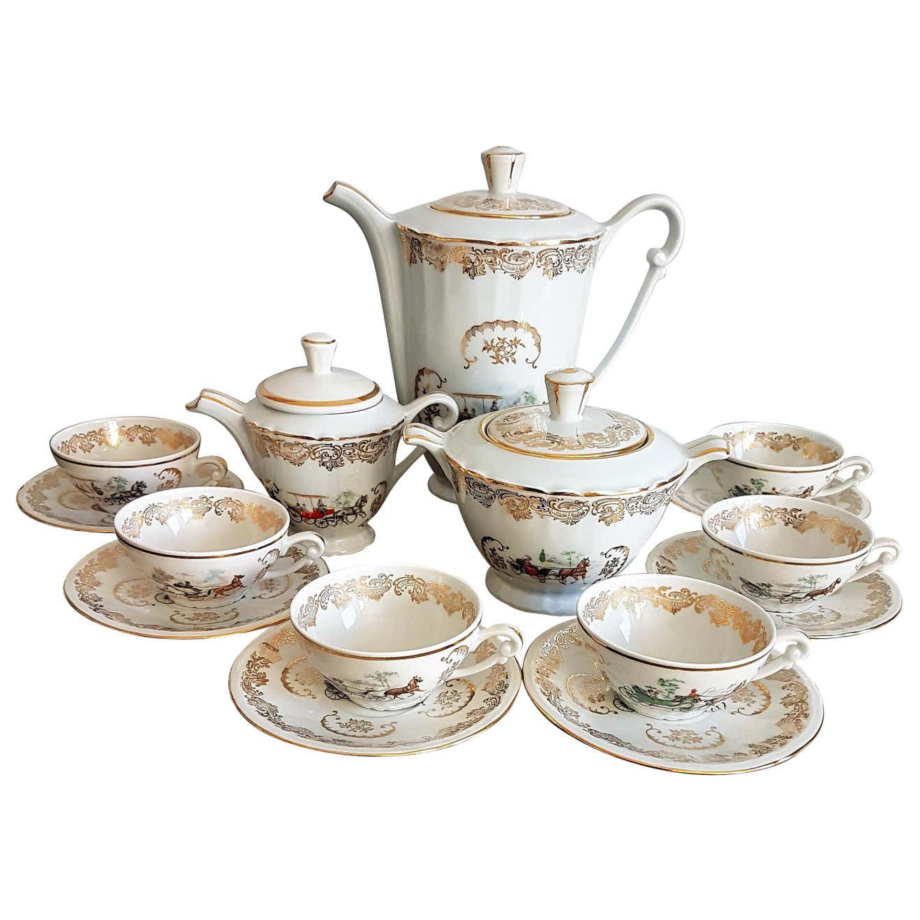 Classic Italian White and Gold Fine Porcelain Tea Set For Sale at 1stDibs