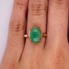 Classic Jade Oval Cabochon Ring 18k Yellow Gold, 2.38 Carats Everyday Style (Lv)