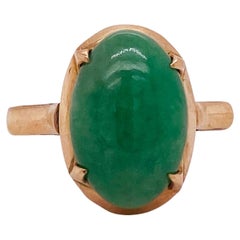 Classic Jade Oval Cabochon Ring 18k Yellow Gold, 2.38 Carats Everyday Style (Lv)