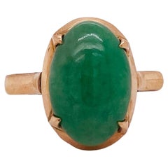 Bague classique en or jaune 18 carats avec cabochon ovale et jade de 2,38 carats style quotidien (Lv)