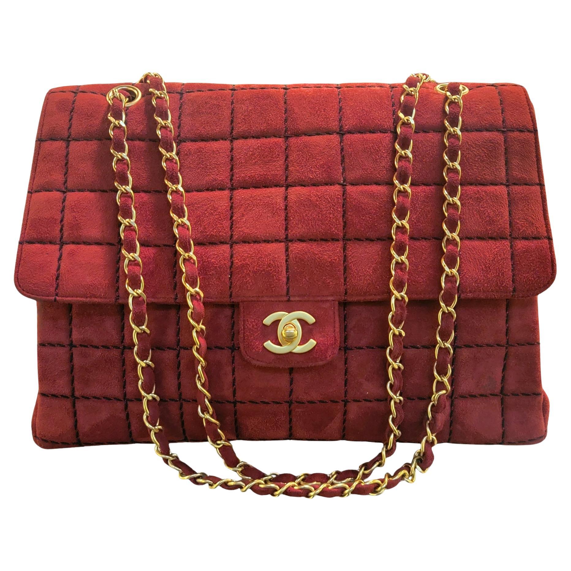 Classic Jumbo Chanel Knit Flap Burgundy Shoulder / Hand bag For Sale