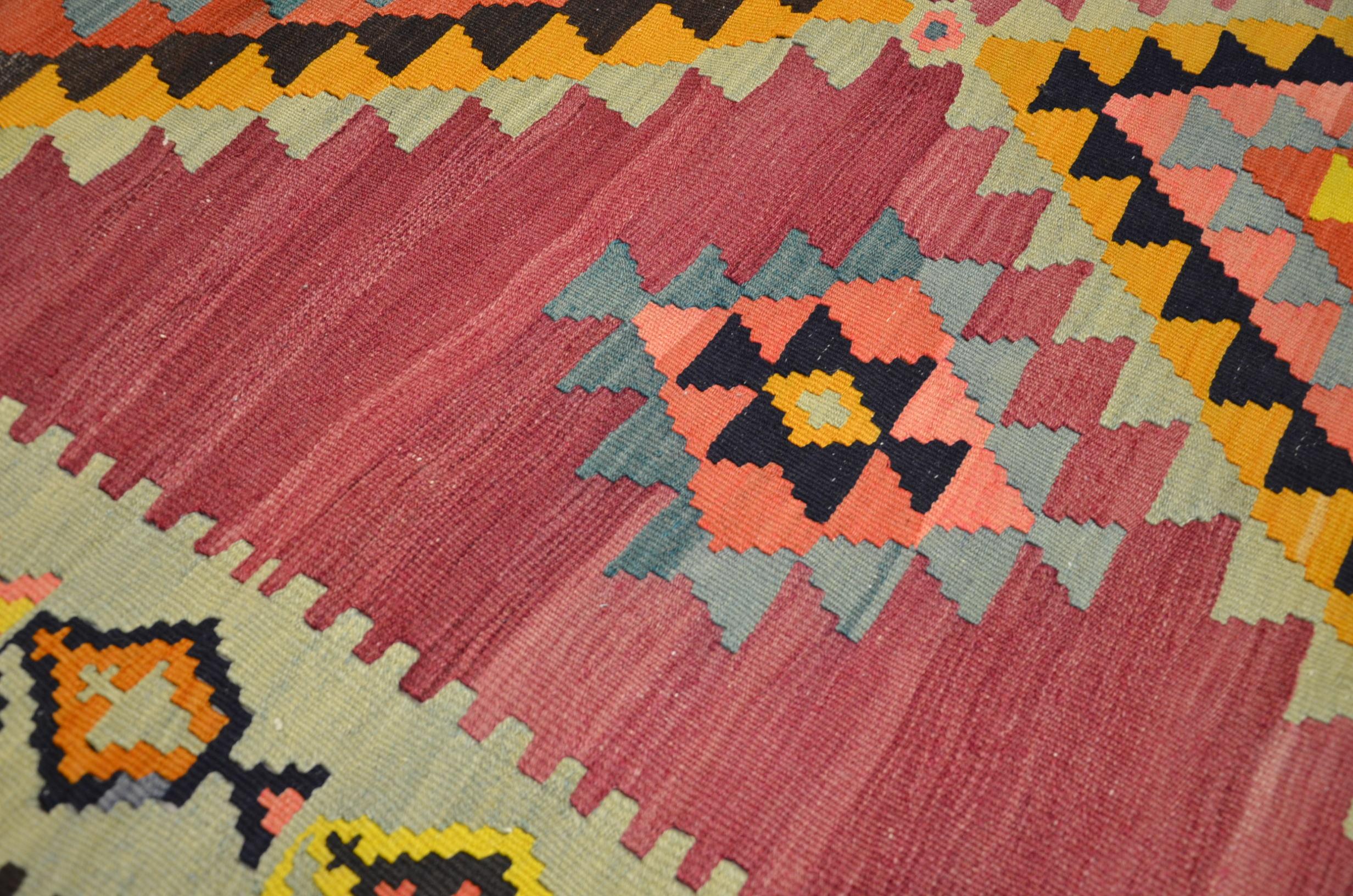 Hand-Woven Classic Kilim. Geometric Multicolor Design. 4.50 x 1.95 m For Sale