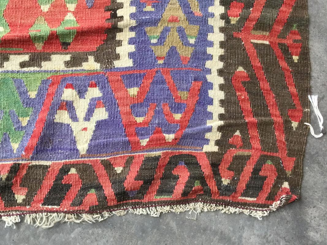 Hand-Woven Classic Kilim. Multicolor Geometric Design.  2.85 x 1.65 m For Sale