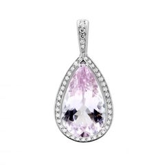Classic Kunzite Diamond White 18K Gold Necklace for Her