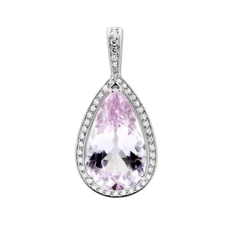 Modern Classic Kunzite Diamond White 18K Gold Necklace for Her For Sale