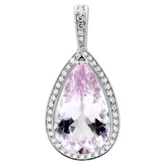 Classic Kunzite Diamond White 18K Gold Necklace for Her