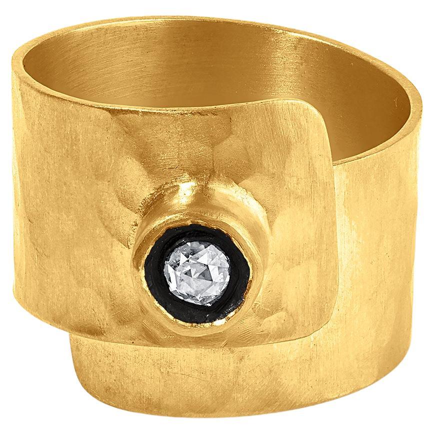 Classic Kurtulan Ring W/ Rose Cut Diamond 24kt Yellow Gold & Silver by Kurtulan For Sale