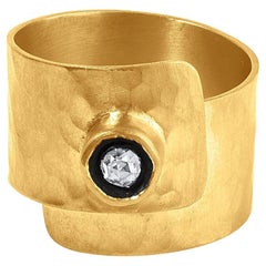 Classic Kurtulan Ring W/ Rose Cut Diamond 24kt Yellow Gold & Silver by Kurtulan
