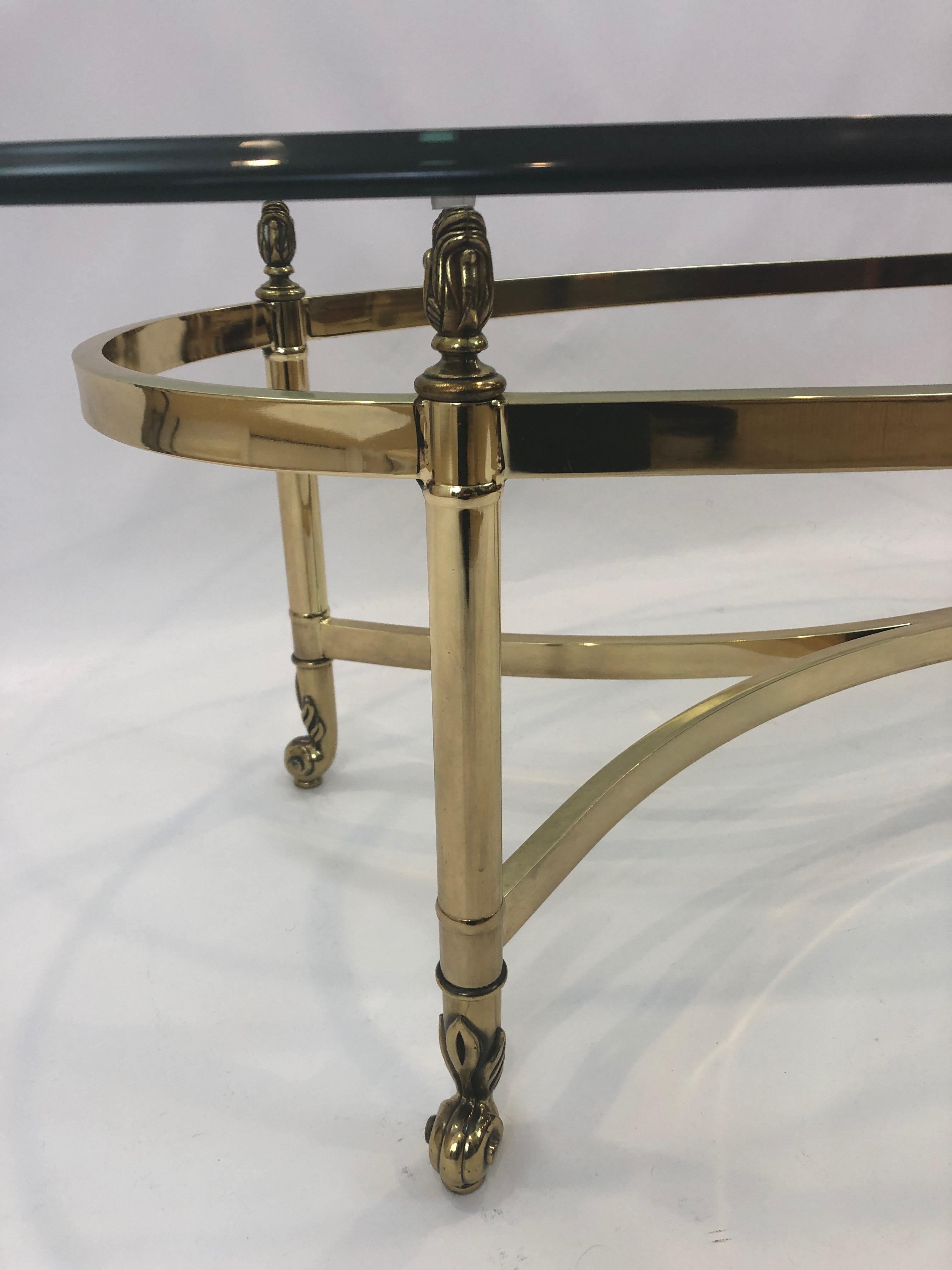 American Classical Classic Labarge Brass and Oval Glass Coffee Table