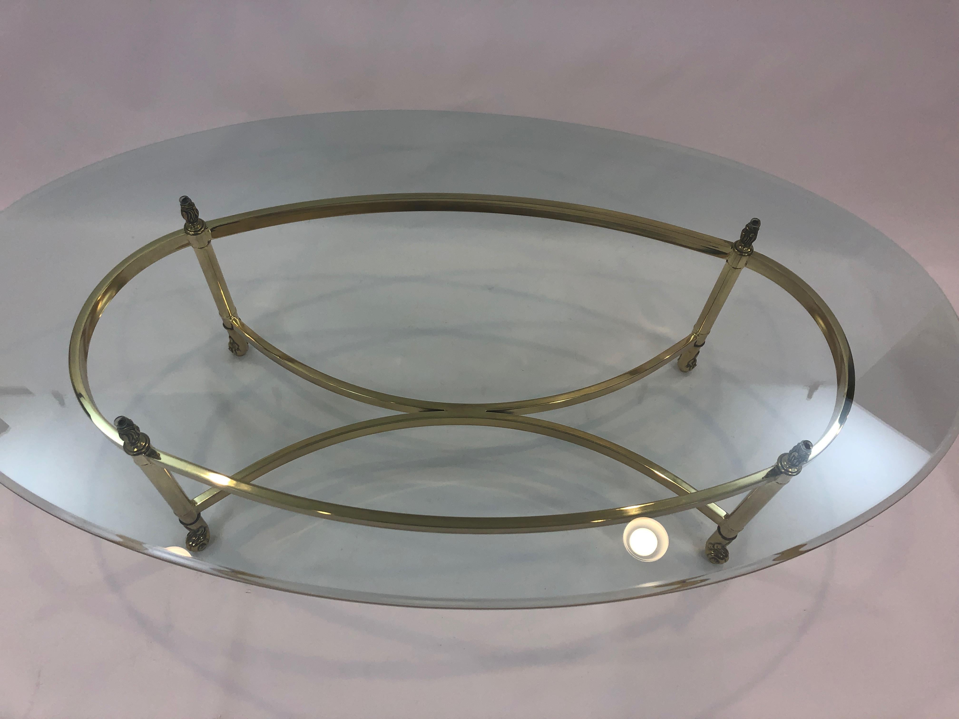 Late 20th Century Classic Labarge Brass and Oval Glass Coffee Table