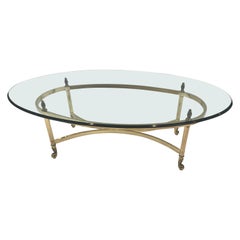 Table basse classique Labarge en laiton et verre ovale