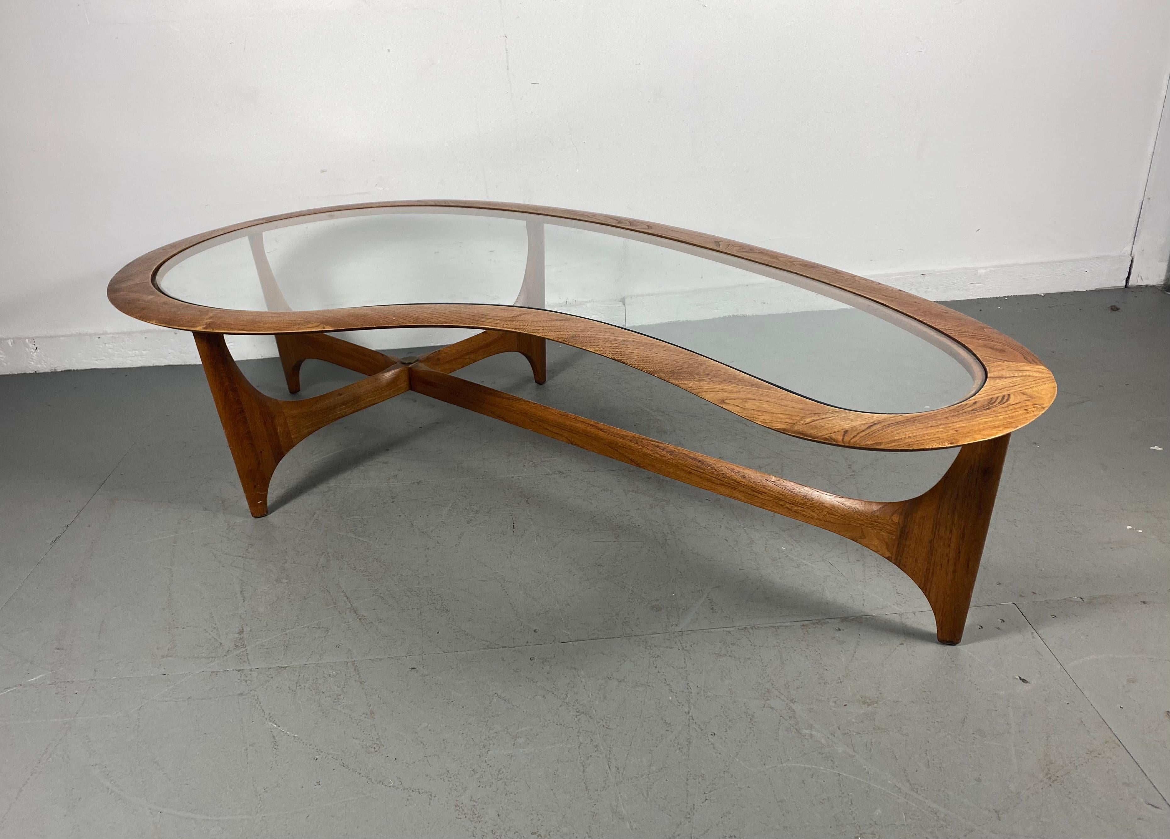 Classic Lane Glass and Walnut Kidney Shape Coffee / Cocktail Table 1