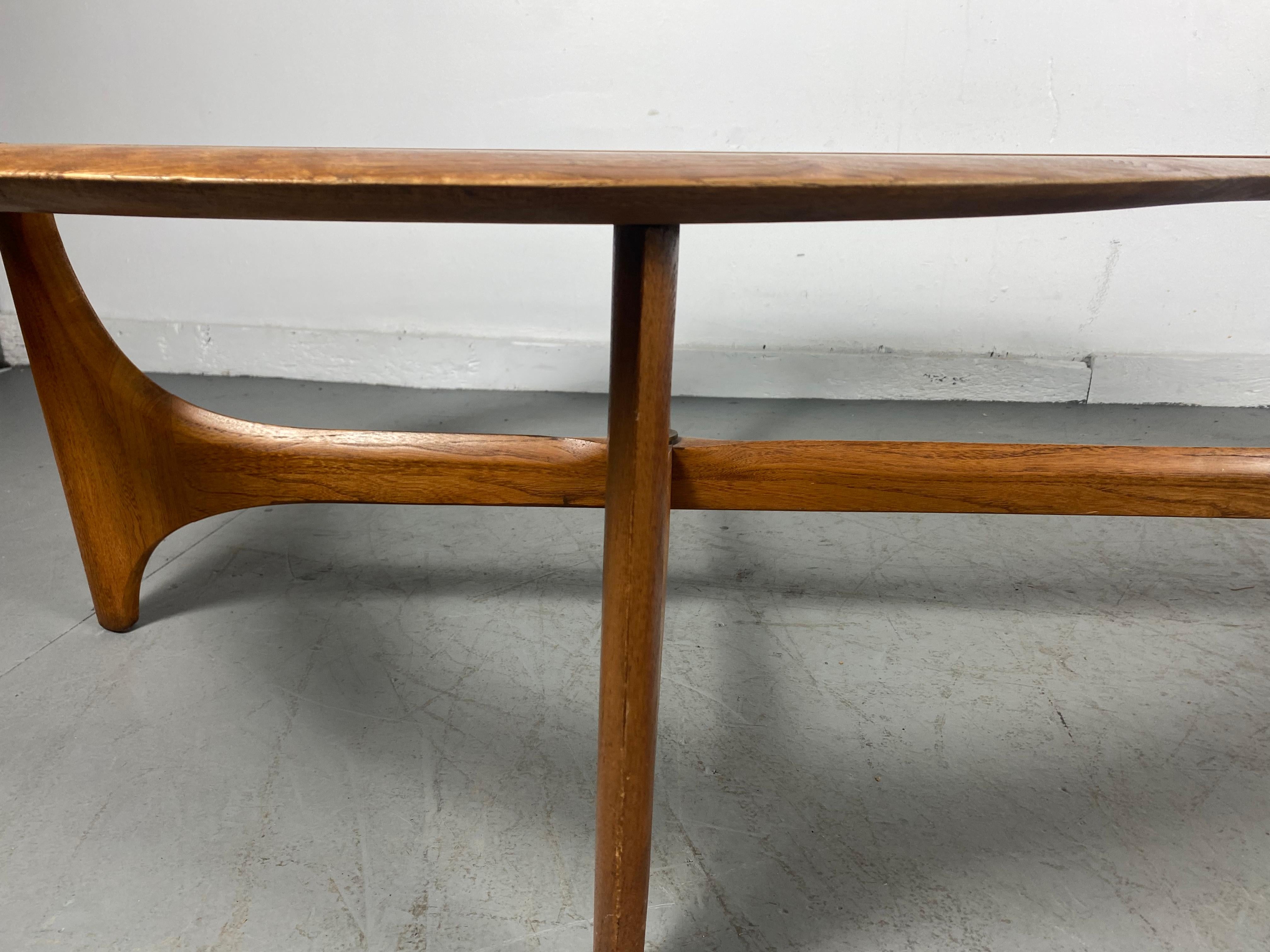 American Classic Lane Glass and Walnut Kidney Shape Coffee / Cocktail Table