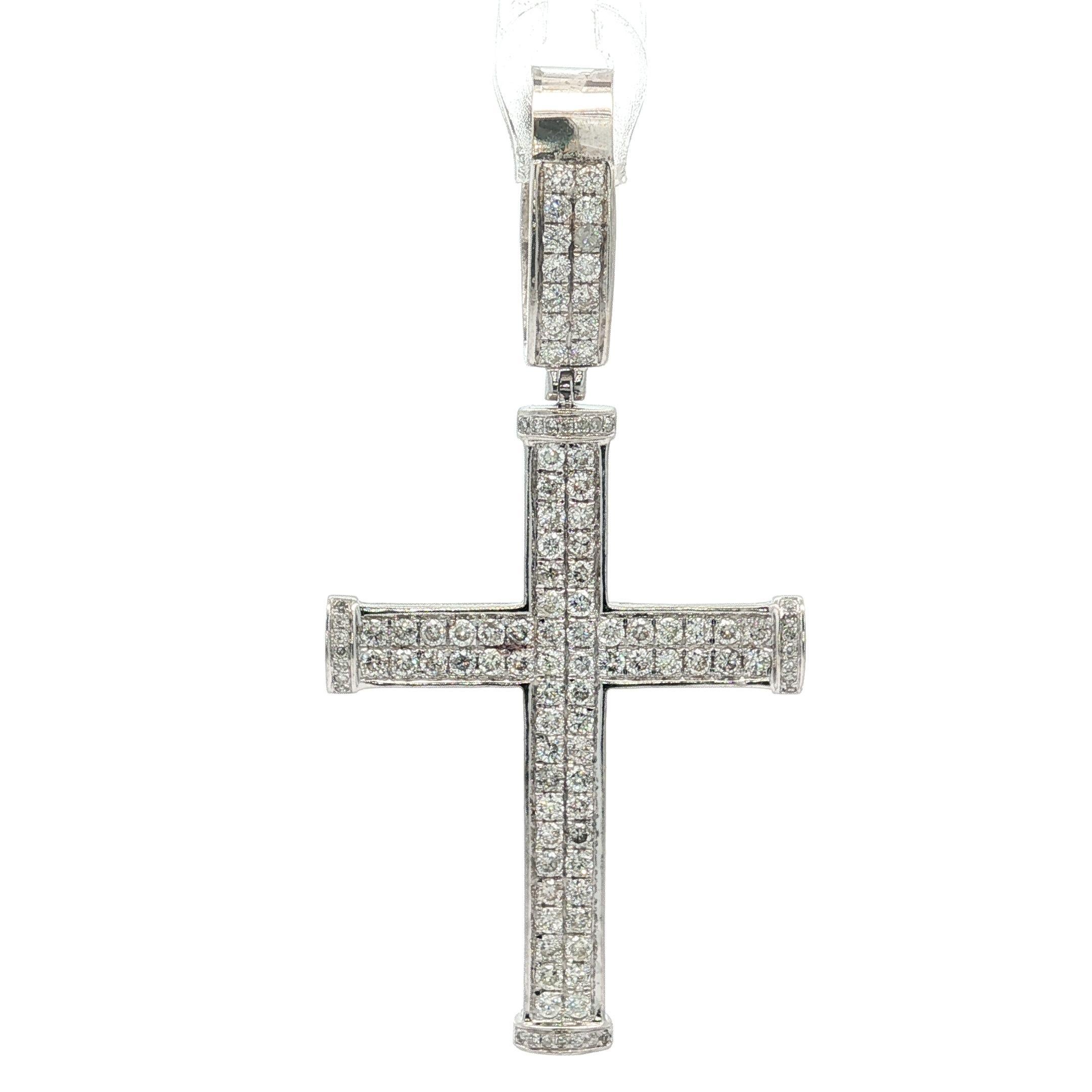 --Stone(s):--
(99) Natural Genuine Diamonds - Round Brilliant Cut - Pavé Set - Nice Brilliant White Diamonds - 1.0ctw (approx.)
Total Carat Weight: 1.0 (approx.)

Material: 10K Solid White Gold
Weight: 5.13 Grams
Chain Type: Not Included
Width: