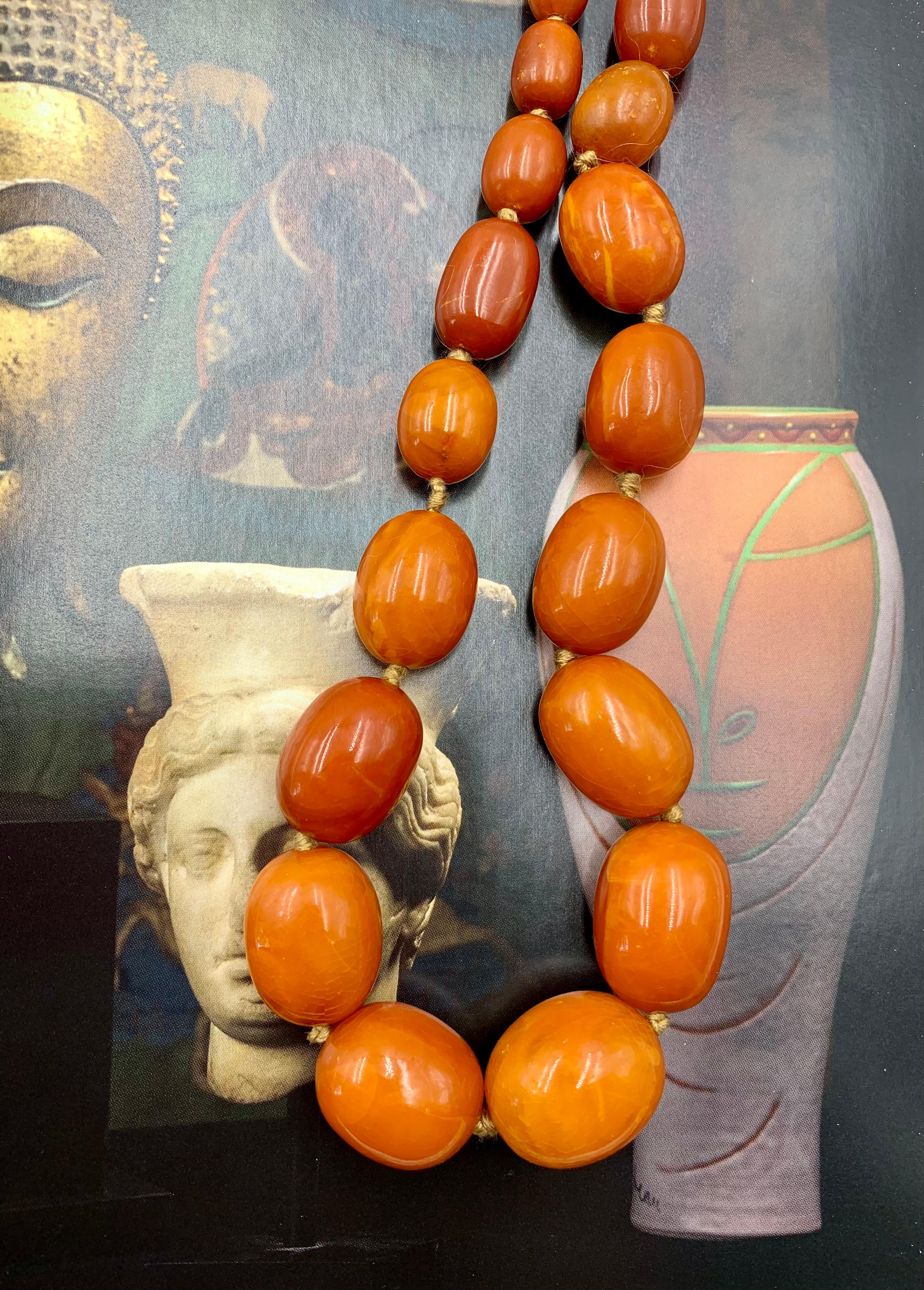Bead Classic Large Antique Natural Butterscotch Baltic 64.4 gr Amber Necklace For Sale
