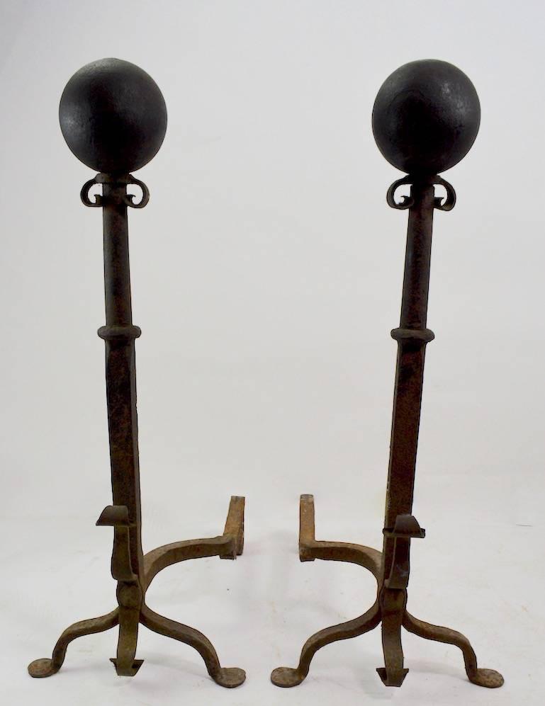 Arts and Crafts Classic Large Arts & Crafts Cannonball Andirons For Sale