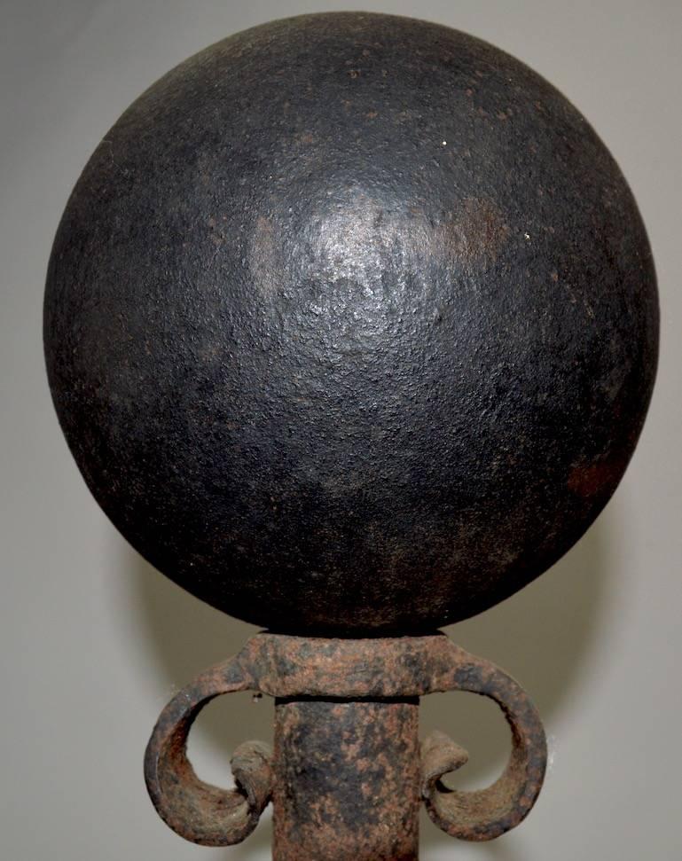 Classic Large Arts & Crafts Cannonball Andirons For Sale 1