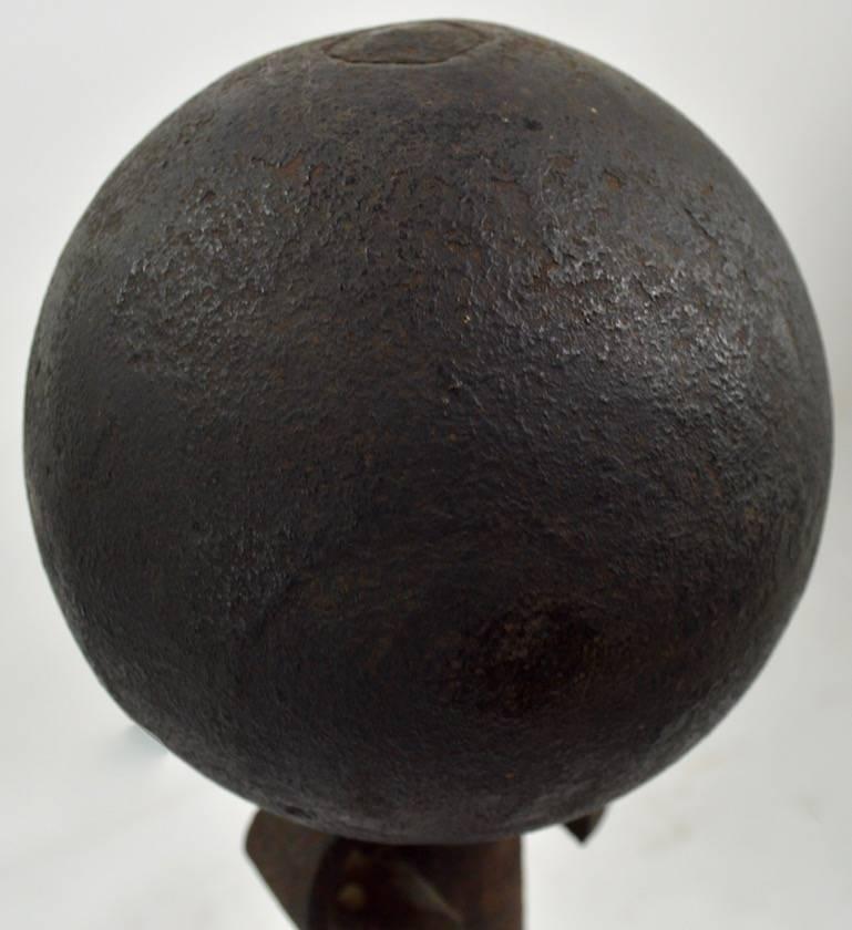 Classic Large Arts & Crafts Cannonball Andirons For Sale 2
