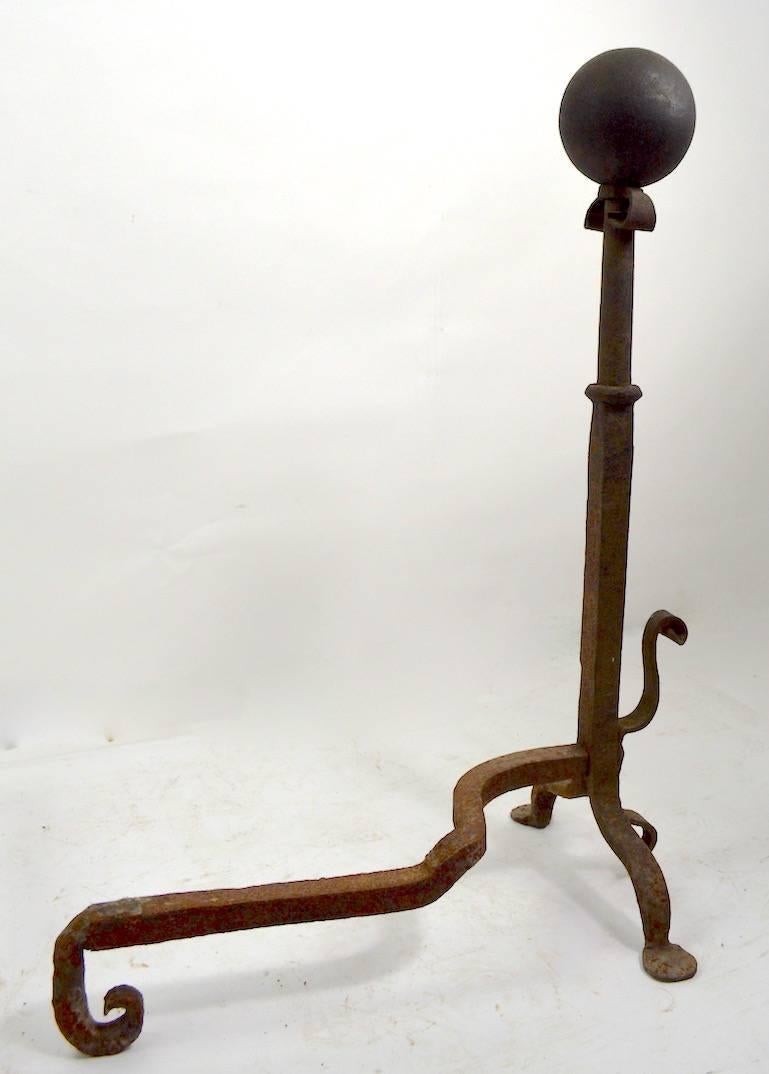 Classic Large Arts & Crafts Cannonball Andirons For Sale 3