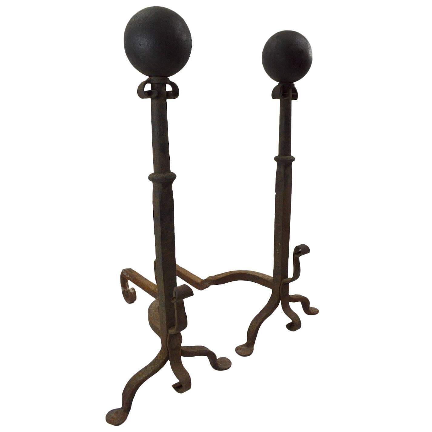 Classic Large Arts & Crafts Cannonball Andirons