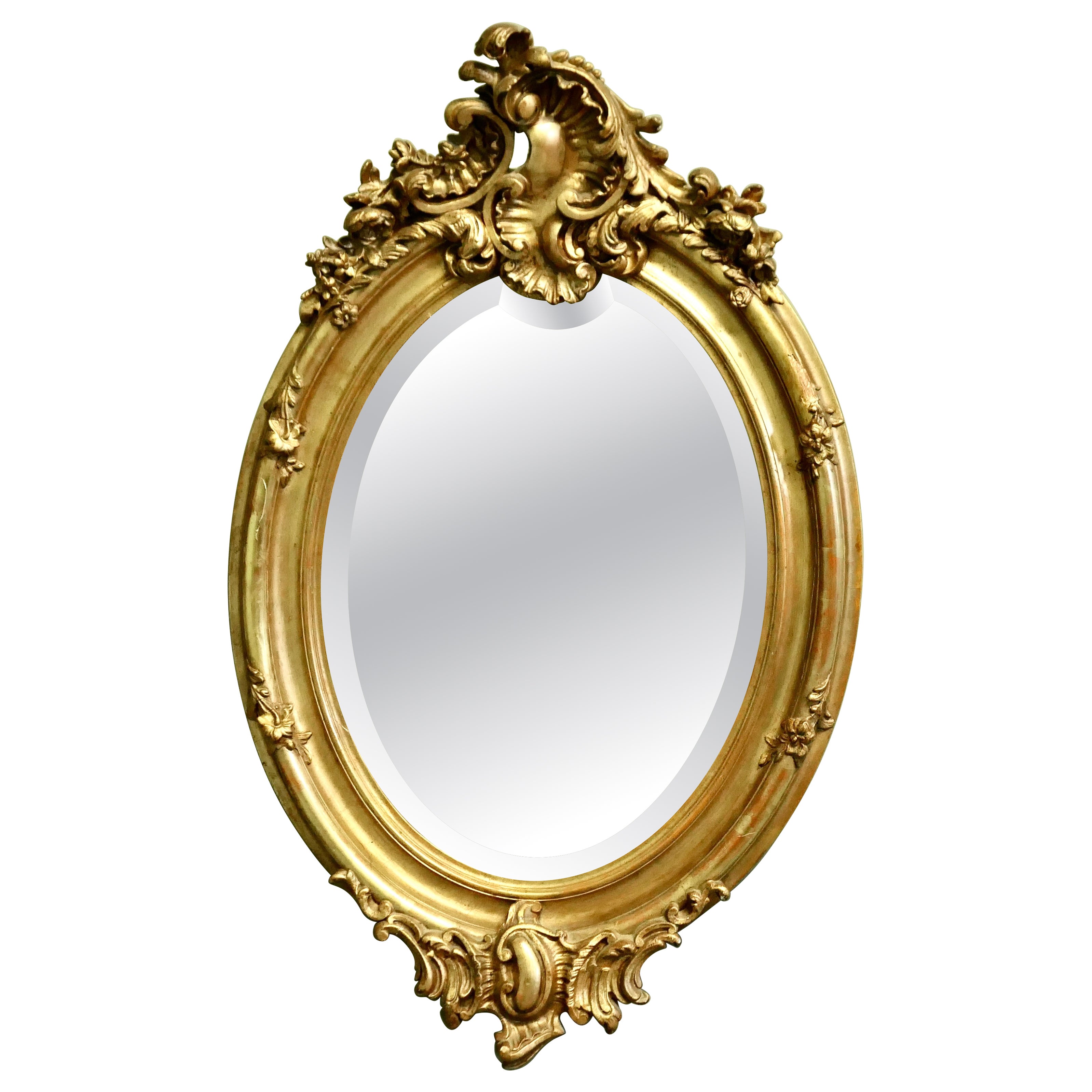 Classic Large French Rococo Oval Gilt Wall Mirror The Mirror is exquisite For Sale